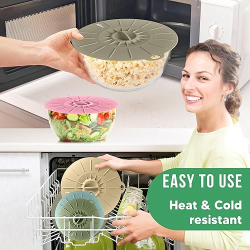 Miniatura 6 de Tapas de silicona para microondas, juego de 11 piezas, cubiertas de succión para ollas, sartenes, cuencos, tazas, sartenes, protección contra