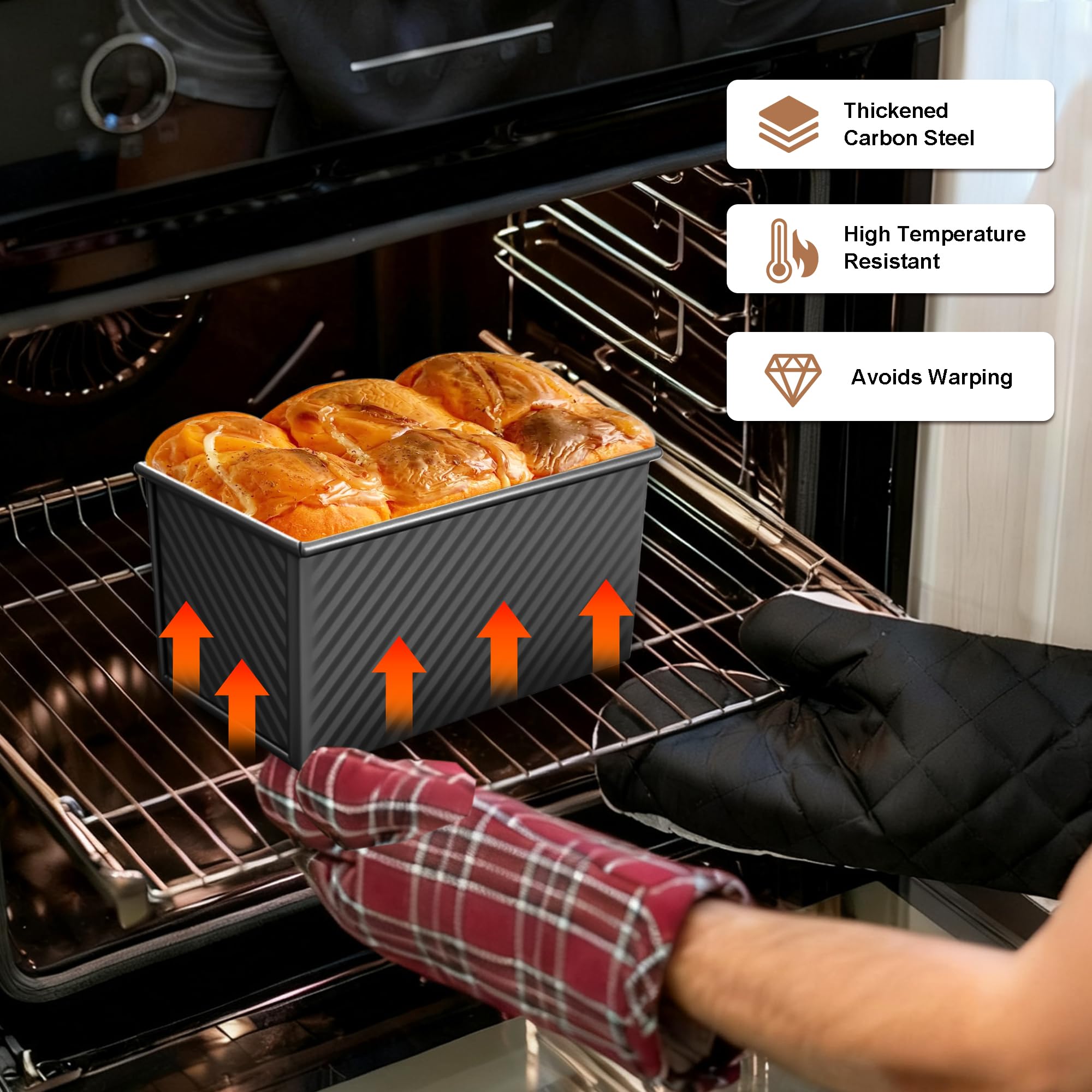 2 Pezzi Stampo Pane in Cassetta, Stampo per Pagnotta con Coperchio, Teglia Antiaderente Per Pane in Cassetta, Toast, Panino, Torta, 450g di Pasta (Nero)