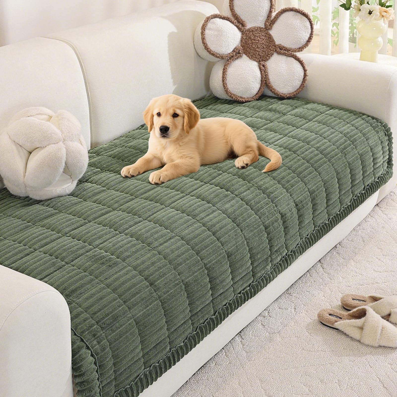 Royhom Pet Sofa Cover Washable, Soft Thick Sofa Cover 2 3 4 Seater, Couch Protector for Dogs, Settee Covers Furniture Slipcovers (Green, 90x160cm) — image 1