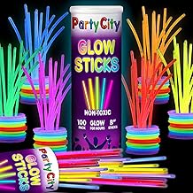 Party City 100 Glow Sticks Bulk Party Pack 8&rdquo;&ndash; Neon Glow in the Dark Party Supplies, Glowsticks with Connectors Bracelets &amp; Necklaces, Light Up Favors for Kids, Adults, Birthdays, Parties, Decorations