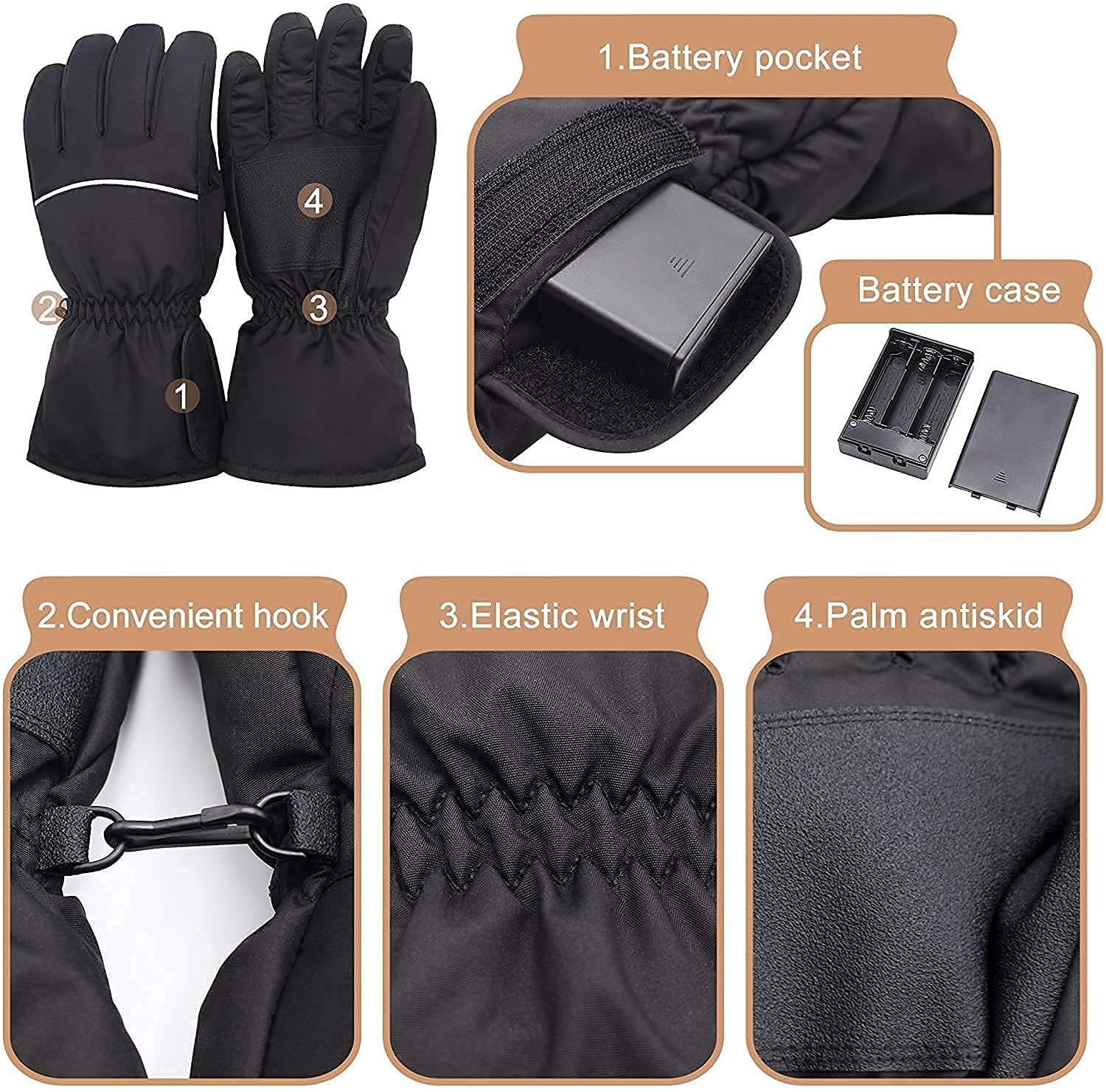 SBTXHJWCGLD Guantes térmicos eléctricos Recargables Guantes térmicos a batería, Pantalla táctil Impermeable con Aislamiento térmico para Deportes de Invierno al Aire Libre Escalada Senderismo
