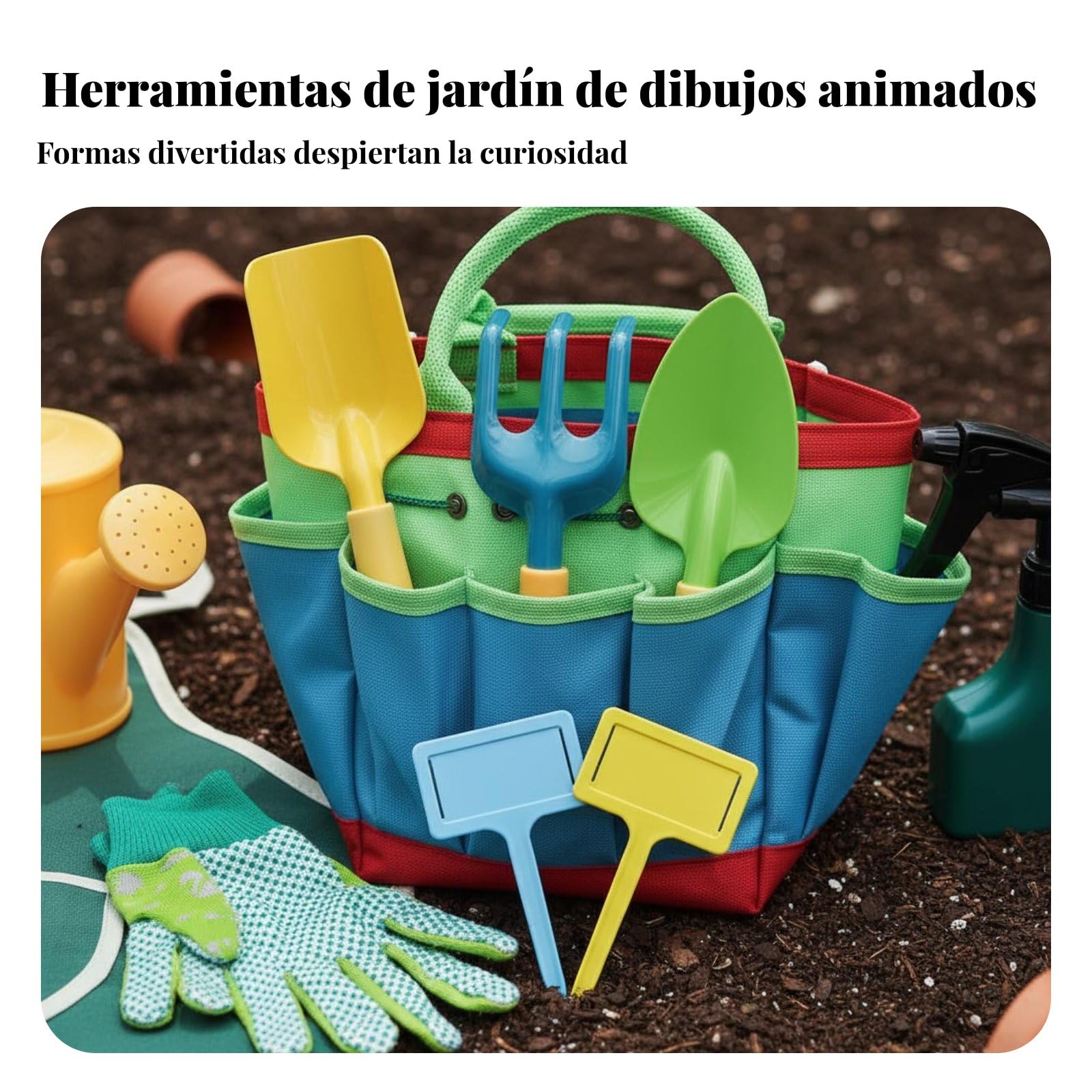 harayaa Kinder Gartenschaufel Set Gartenwerkzeug Set Schaufel Rechen Gießkanne Handschuhe Canvas Tasche Widerstandsfähig Metallkopf Holzgriff für Naturerkundung Strand Sandbox, Raupe 10-Teilig