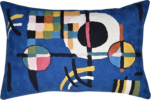 Lumbar Kandinsky - Funda de almohada moderna azul  Contrapesos de mediados de siglo, cojines de silla de color azul, funda de almohada abstracta