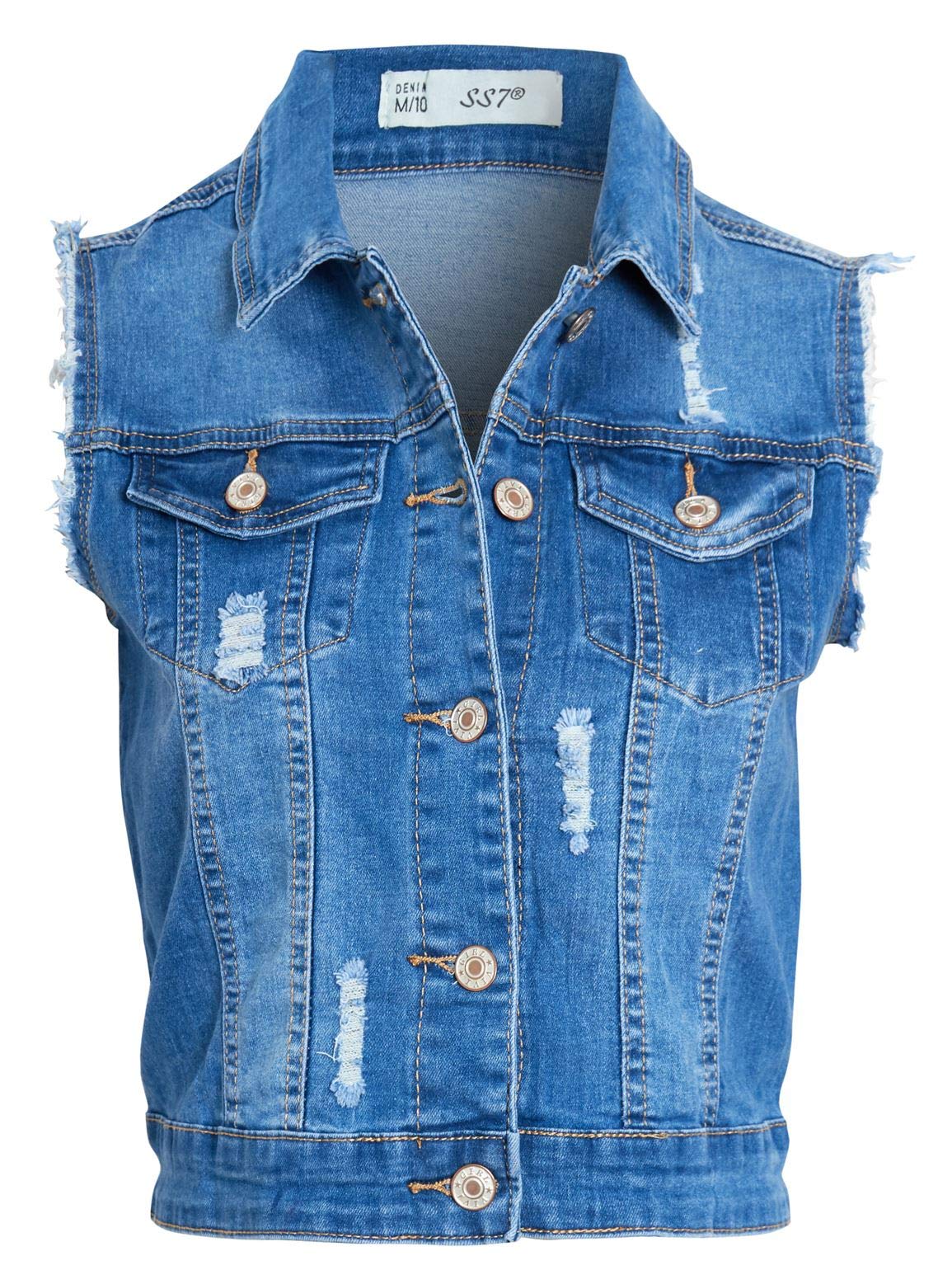Ss7 Women's Denim Blue Denim Gilet Jacket With Distressed Rips