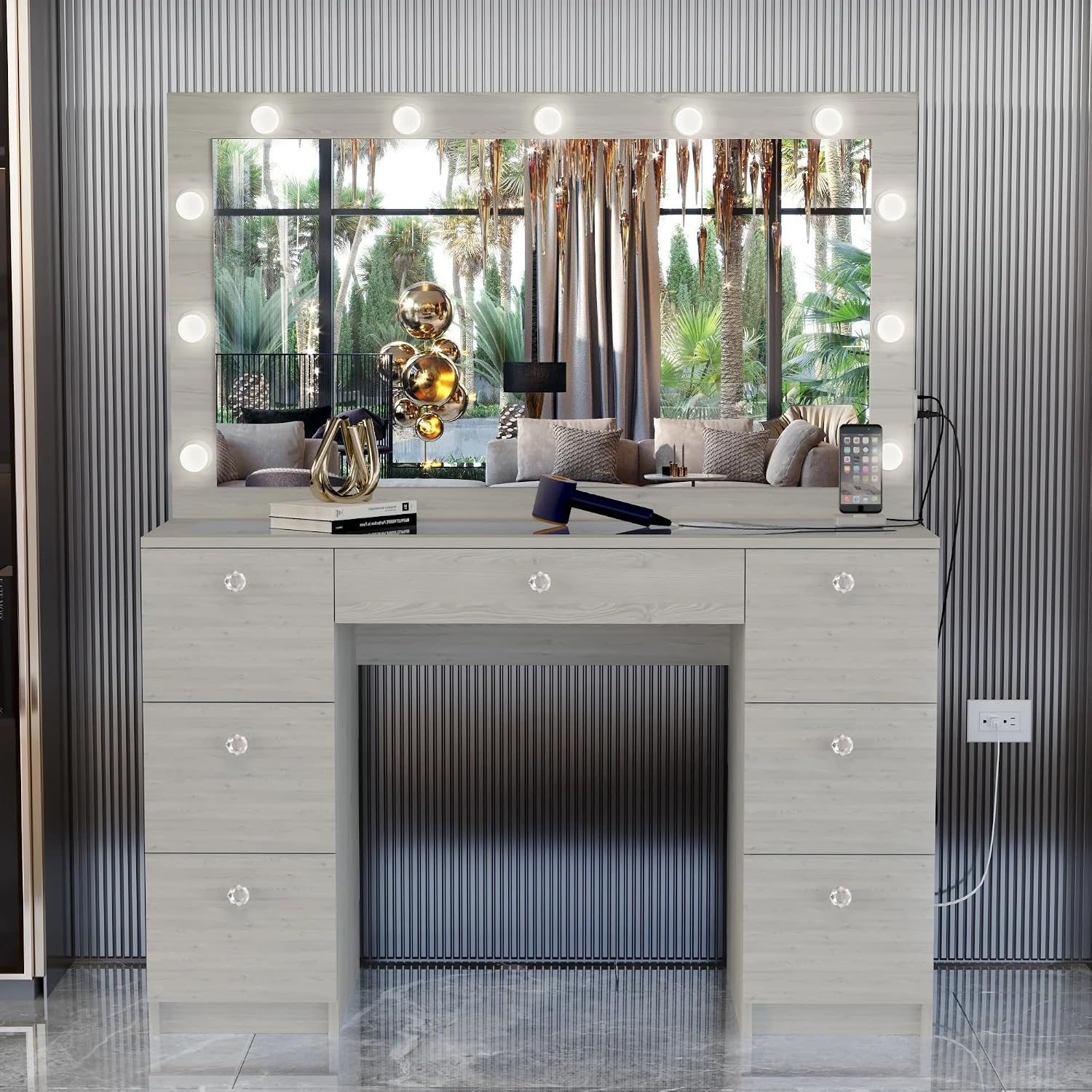 Boahaus Yara Makeup Vanity Desk with drawers open