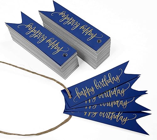 Miniatura 134 de Etiquetas de papel para colgar con texto en inglés «Happy Birthday», 100 unidades Azul,Aqua Blue,Negro -,azul, cerceta (Dark Teal Blue),Rosa