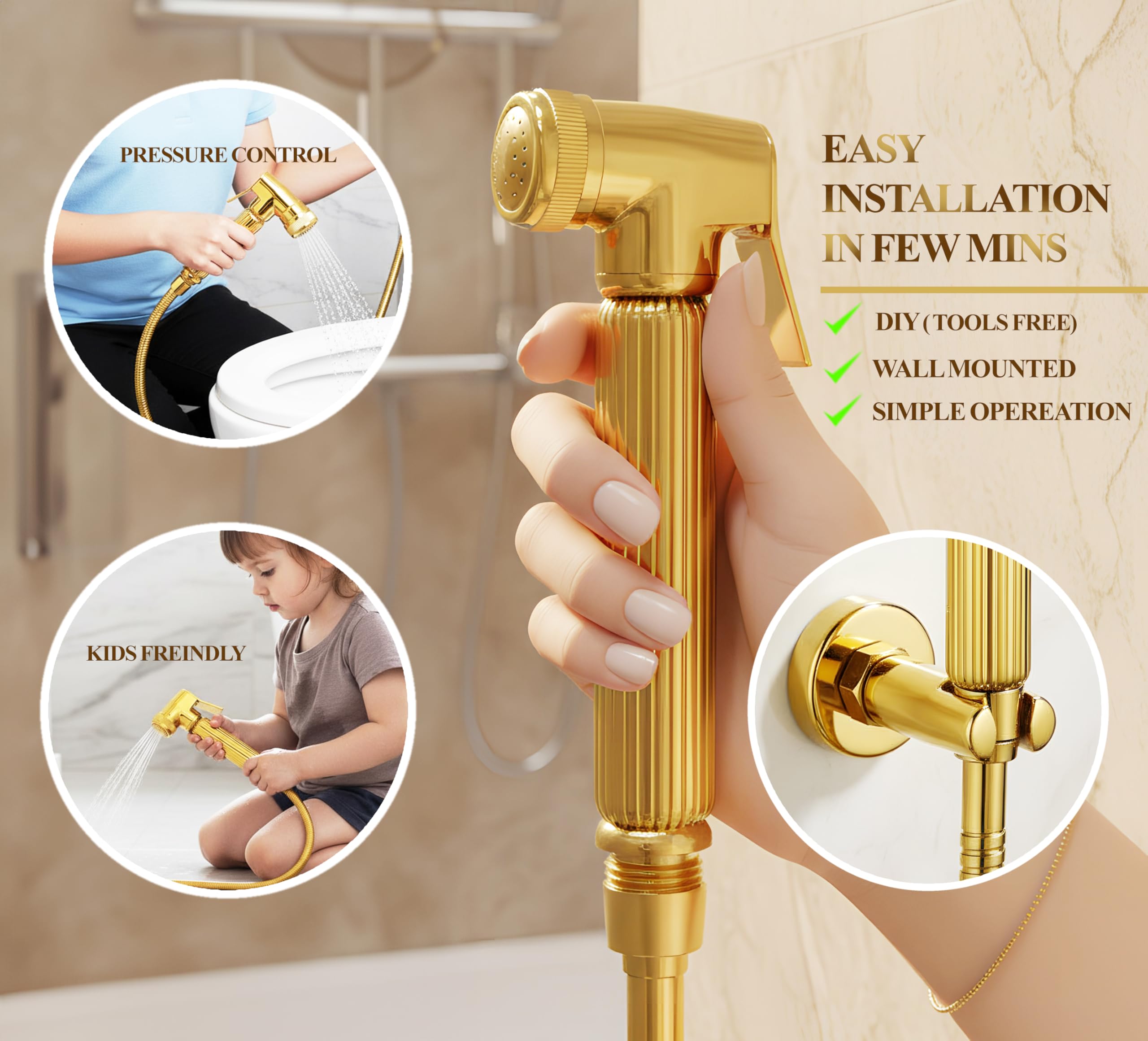 Aishini Golden Handheld Bidet Sprayer Set | SSV 4.0 شطاف حمام