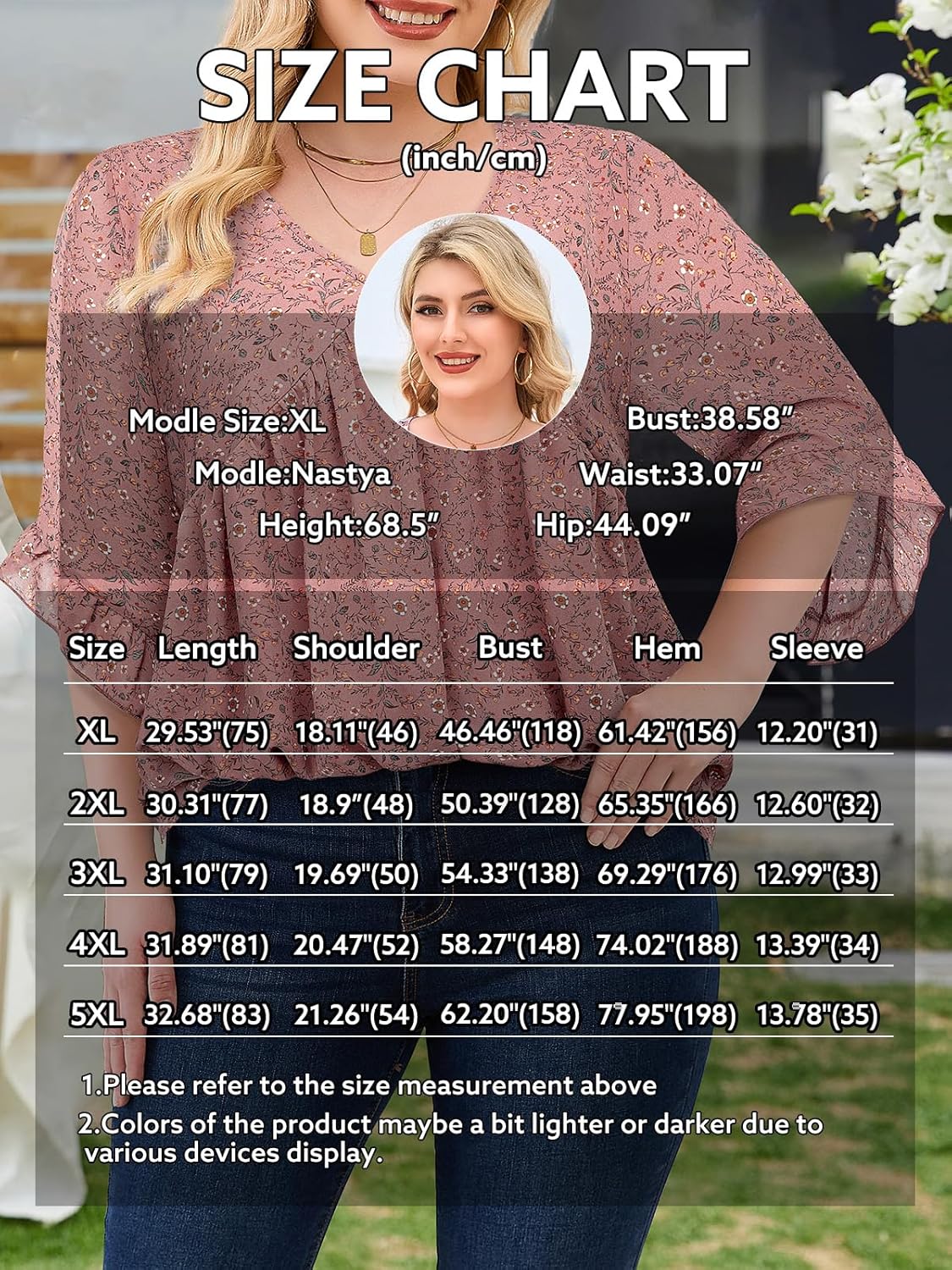 Amrto Womens Tops Plus Size Fashion Chiffon Blouses 3/4 Sleeve Ruffle Dressy Casual Cocktail Party Business Wedding - Image 6