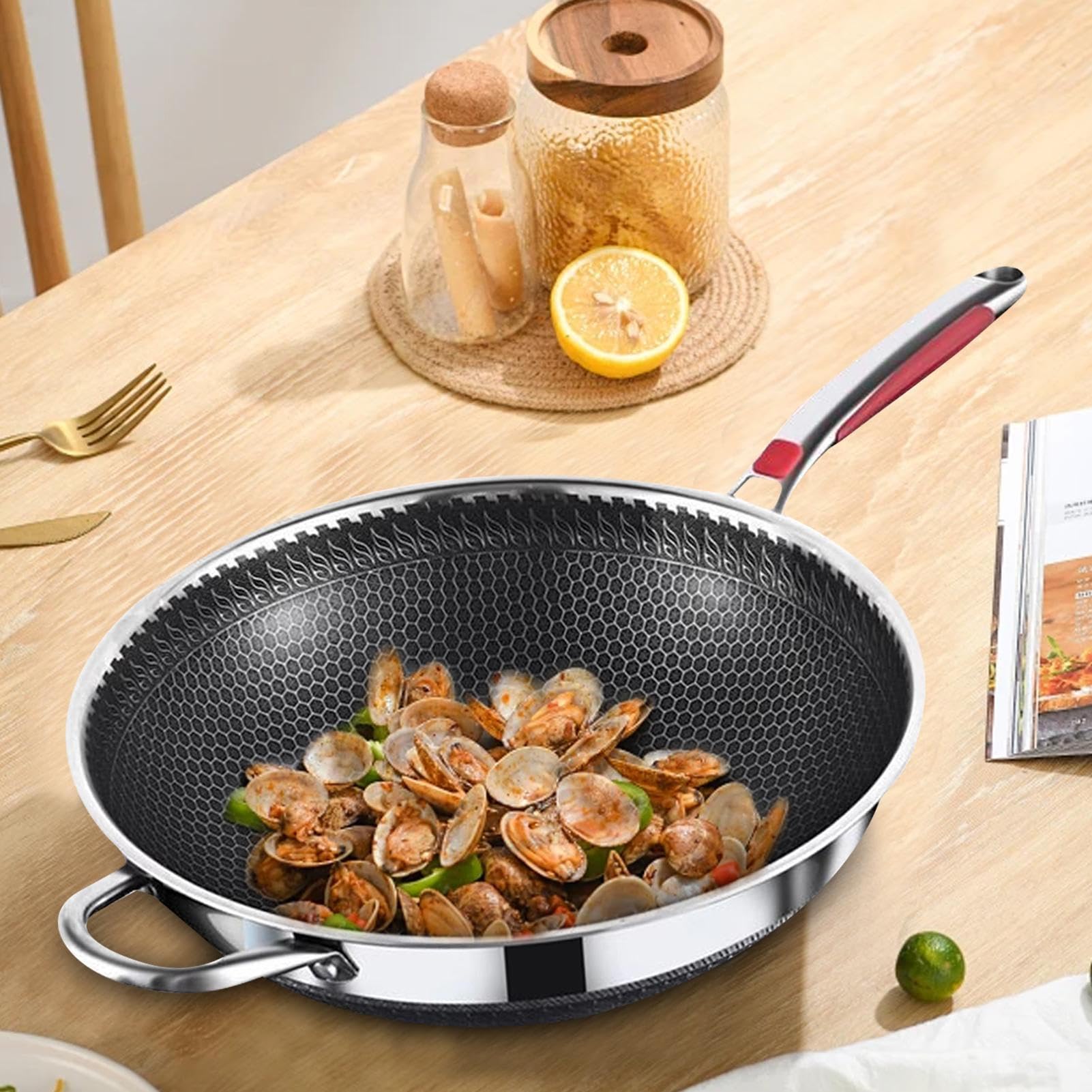 Antihaft-, antihaftbeschichtet, leicht mit Deckel, kratzfestes | langlebiges Kochgeschirr für Suppen, Kochen, Pfannkuchen, Kücheneier, einfache Reinigung