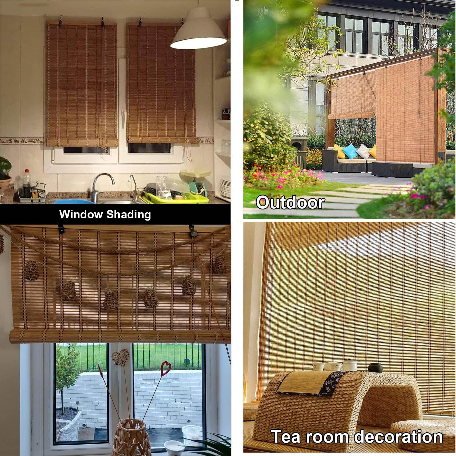 Store Enrouleur Bambou Exterieur 60x180cm 120x250cm, Stores Romains Sur Mesure, Rideaux Occultant Cuisine, Store Pare-Soleil Pour Terrasse, Store Anti-Regard En Bambou Pour Fenêtre/Porte(140 x 200 cm)