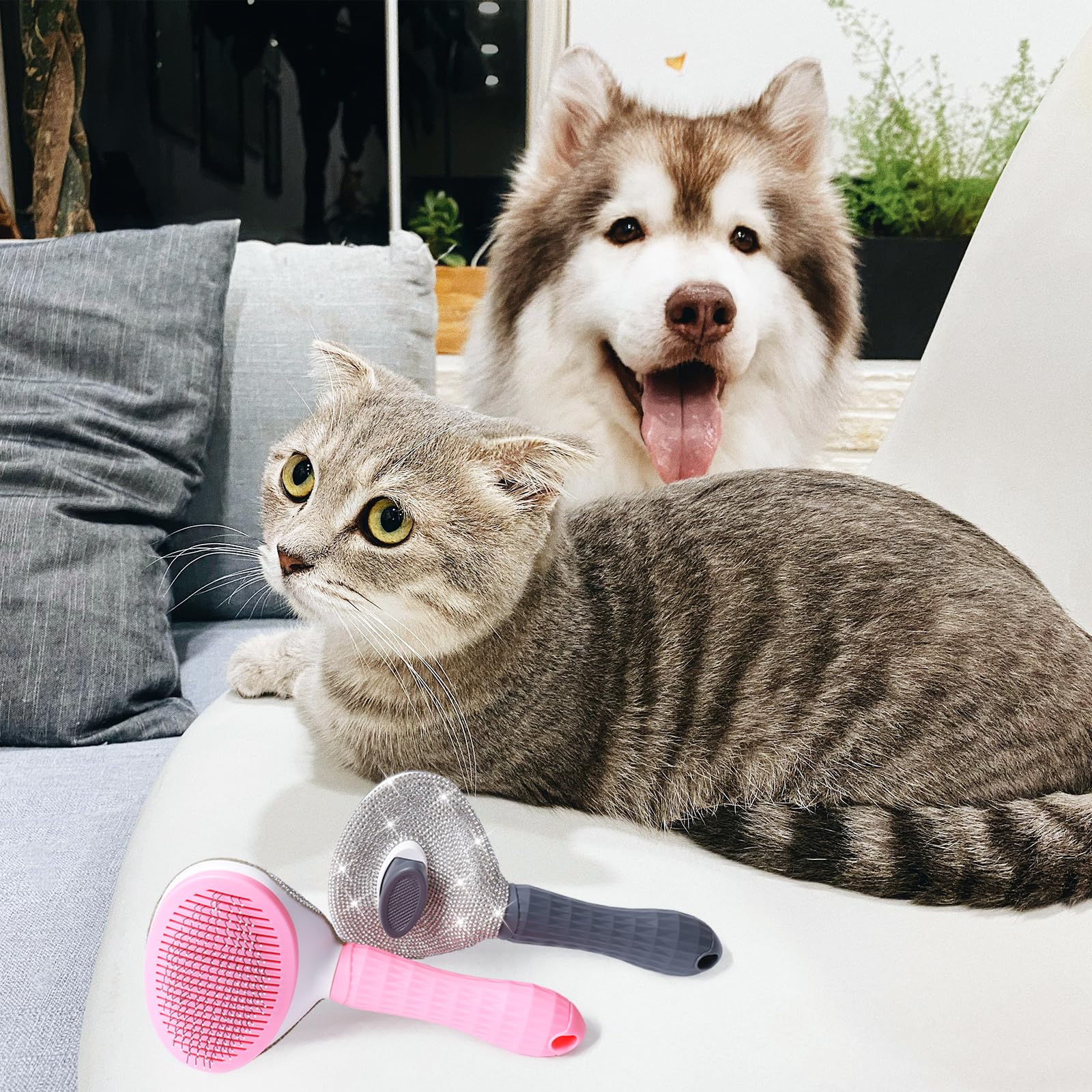 Full Diamonds - Cepillo de limpieza automática para perros y gatos, cepillo de aseo para gatos y gatos, cepillo para perros para desprendimiento, cepillo de pelo para mascotas peludas, color