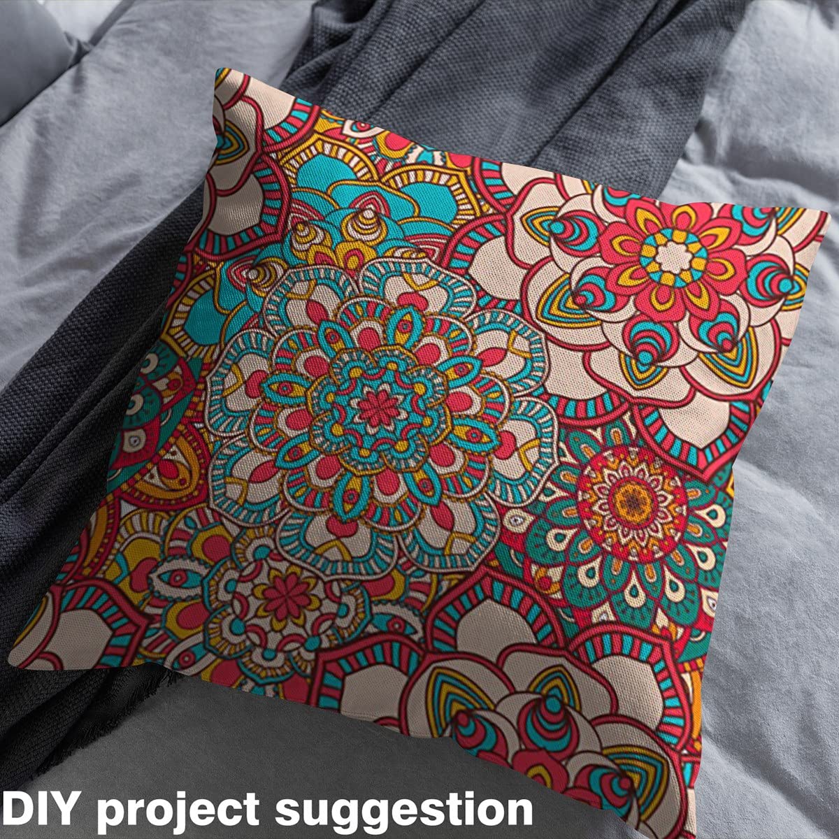Tkanina boho mandala, tkanina w stylu boho, tkanina hipisowska, mandala, do projektów domowych, egzotyczna kwiatowa tkanina na zewnątrz, 10 metrów, dł. 920 x szer. 150 cm, czerwona