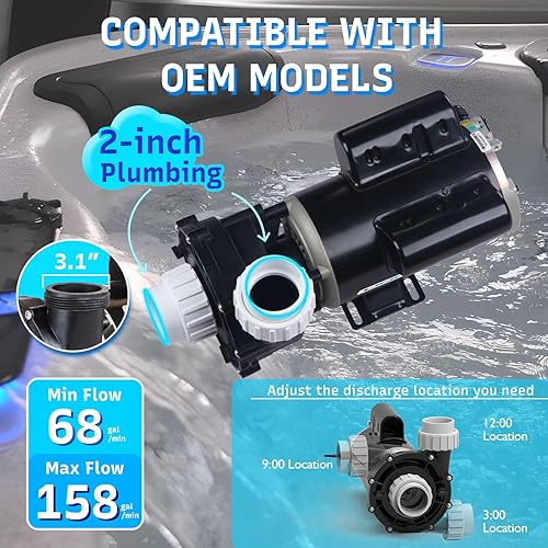 Miniatura 4 de Bomba SPA, bomba de bañera de hidromasaje de 2.5 HP - Motor SPA LX de 48 marcos (Y) de 2 velocidades, 230 V, puerto de 2 pulgadas - (Modelo