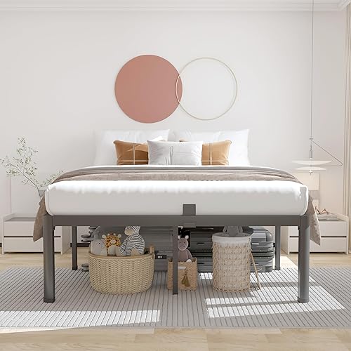 Miniatura 5 de ROIL Base de cama de tamaño matrimonial de 16 pulgadas con agujero para cabecero y patas de esquina redondas, retenedores de colchón, listones de