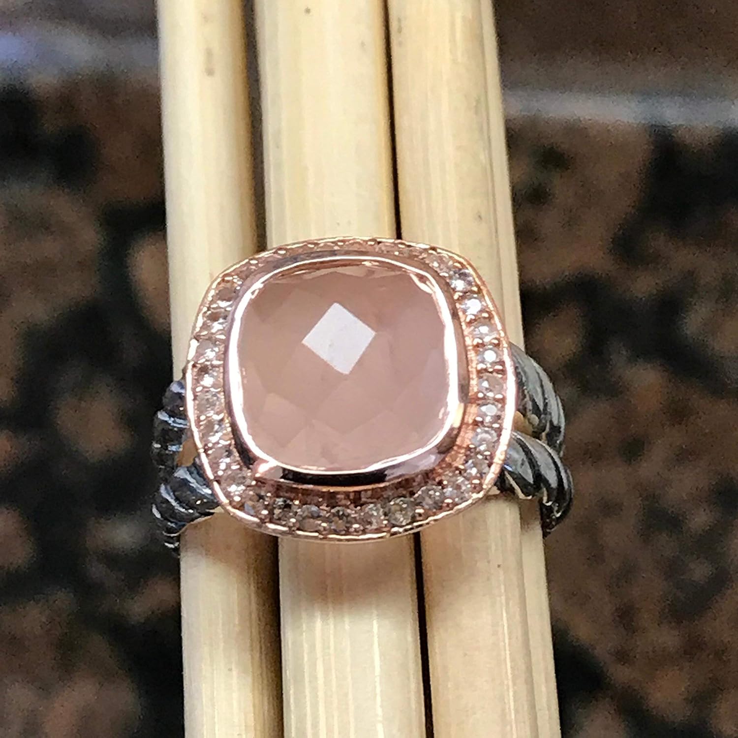 Natural Pink Rose Quartz 14k Rose Gold, 925 Sterling Silver Ring Size 6, 7, 8, 9