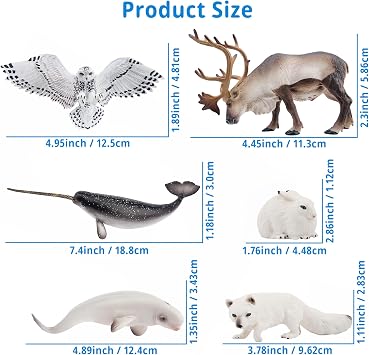 Toymany 12PCS 4-7 Large Polar Animals Figurines, Plastic Arctic Animal Toy Preschool Set Includes Polar Bear,Caribou,Whales,Walrus, Cake Toppers Christmas Birthday Toys Gift for Kids Toddlers