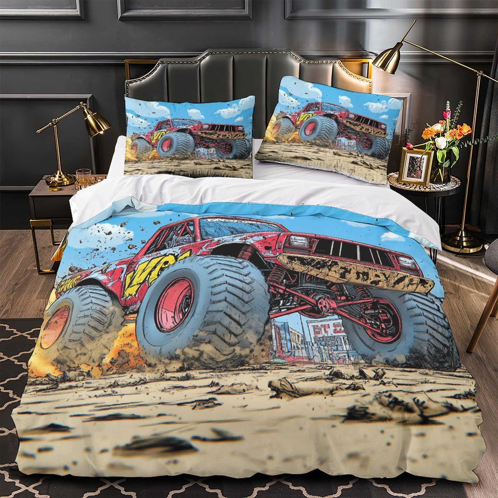 Housse de couette microfibre 3D 220x240 résistante motif rayures