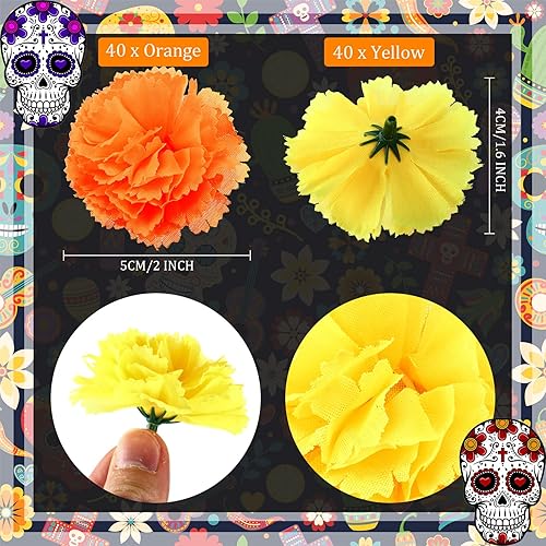 Miniatura 3 de 80 Pcs Marigold Flower Heads and 12 Pcs Magnetic Monarch Butterfly for Day of The Dead Dia De Los Muertos Decorations Diwali Indian Home Decor