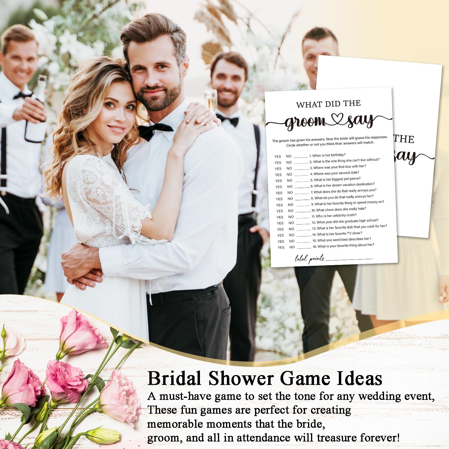 Bridal Shower Game Cards, What Did The Groom Say, Bride and Groom Party Fun Activities, 30 Game Cards, Engagement Wedding Party Supplies