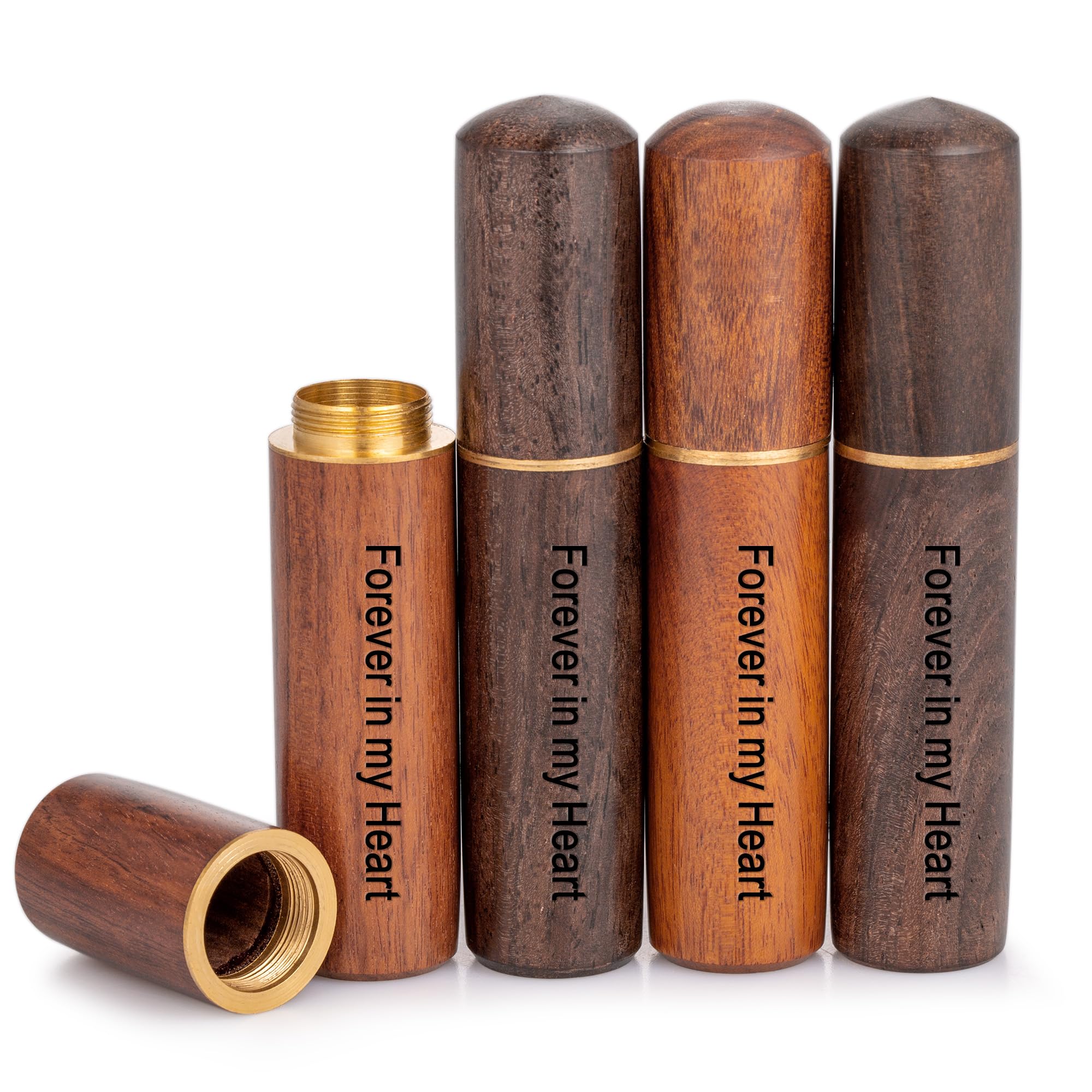 Gredstar Rosewood Mini Scattering Tubes Set of 4 Engraved Forever In My Heart, Portable Cremation Urn for Human & Pet Ashes, Memorial Keepsake for Travel & Ash Scattering Ceremony