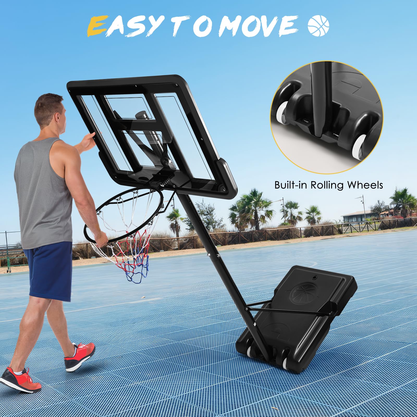 Basketballkorb für draußen, höhenverstellbar von 128 bis 305 cm, Basketballständer mit Rädern, geeignet für Jugendliche und Erwachsene