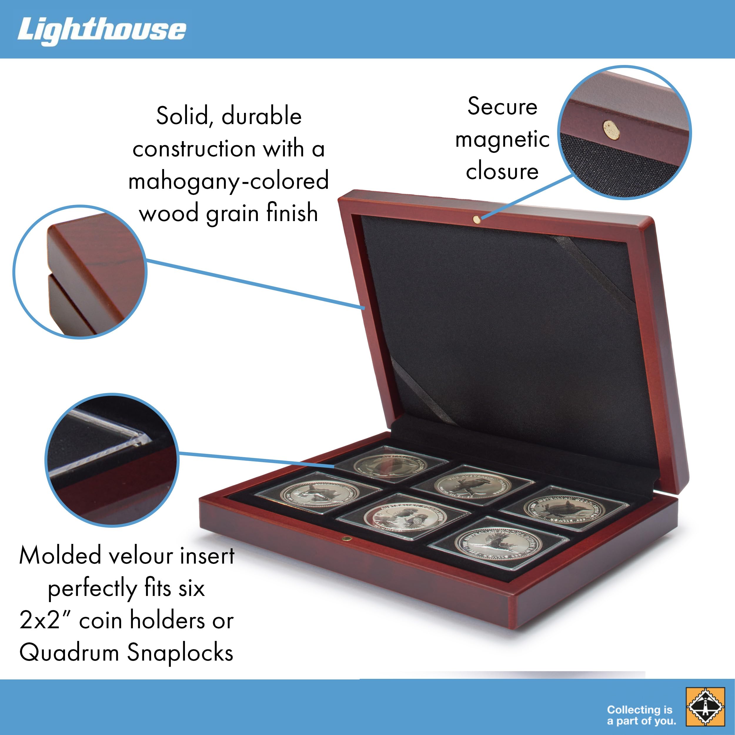 Leuchtturm 339052 Portamonete VOLTERRA - Scomparti Quadrati per 6 Monete a Capsula QUADRUM - Colore Mogano
