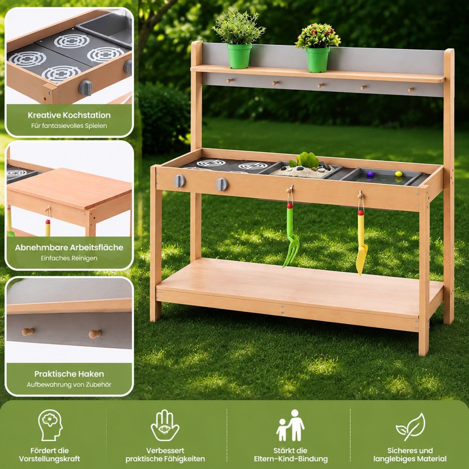 Matschküche aus Holz mit Spüle, Outdoor-Spielküche