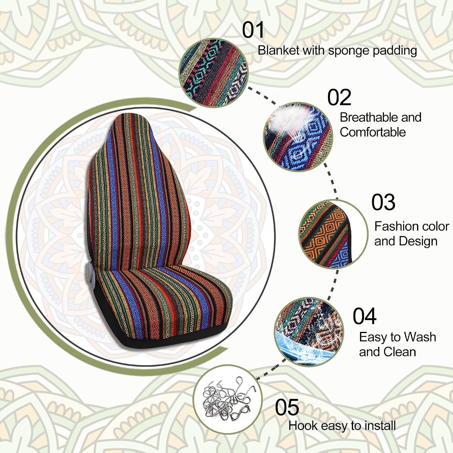 Condition photo showing New/Like New for uxcell 10pcs blanket ethnic style baja bucket seat cover for auto automotive