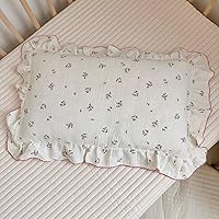 Vista 38 de BuLuTu Funda de almohada de muselina de algodón para niños pequeños, diseño de brotes, funda de almohada Shabby Chic con borde de volantes, funda