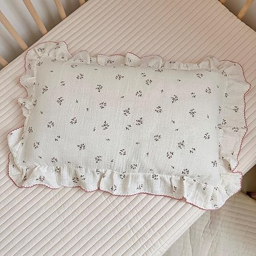 Vista 201 de BuLuTu Funda de almohada de muselina de algodón para niños pequeños, tamaño estándar, estampado de flores de Galsang, suave funda de almohada