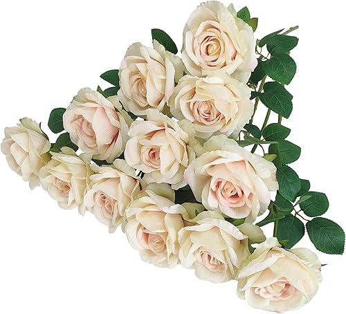 Miniatura 10 de Rosas artificiales rosas a granel, 12 piezas de rosas artificiales de color rosa claro, flores de color rosa claro, rosas artificiales a granel,