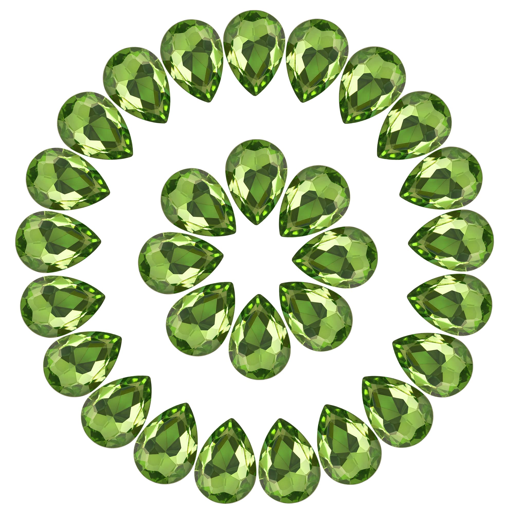 Teardrop Rhinestones 100Pcs Peridot Point Back Glass Rhinestones for Crafts Jewelry Making,13x18mm