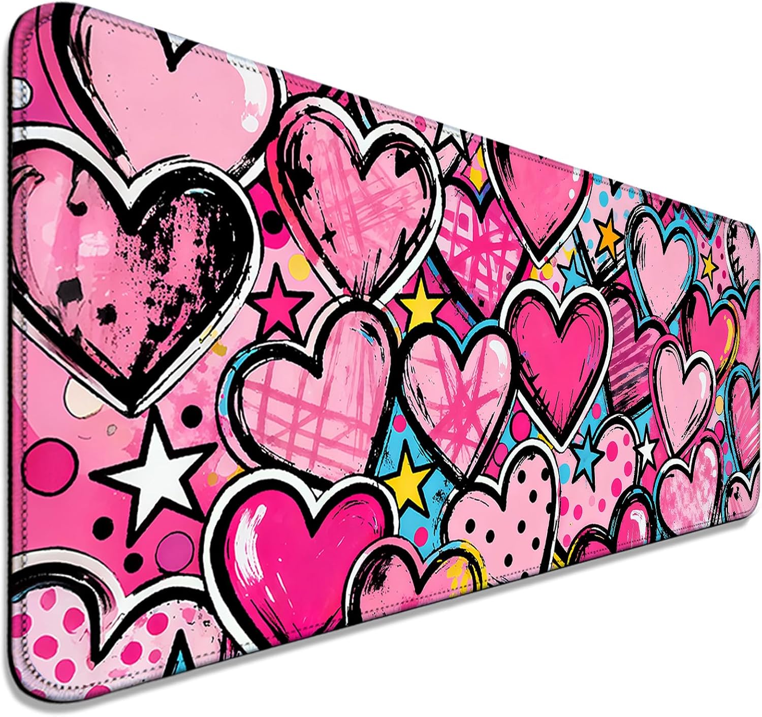 Pink Heart Star Large Mouse Pad & Desk Mat for Game, Office & Home