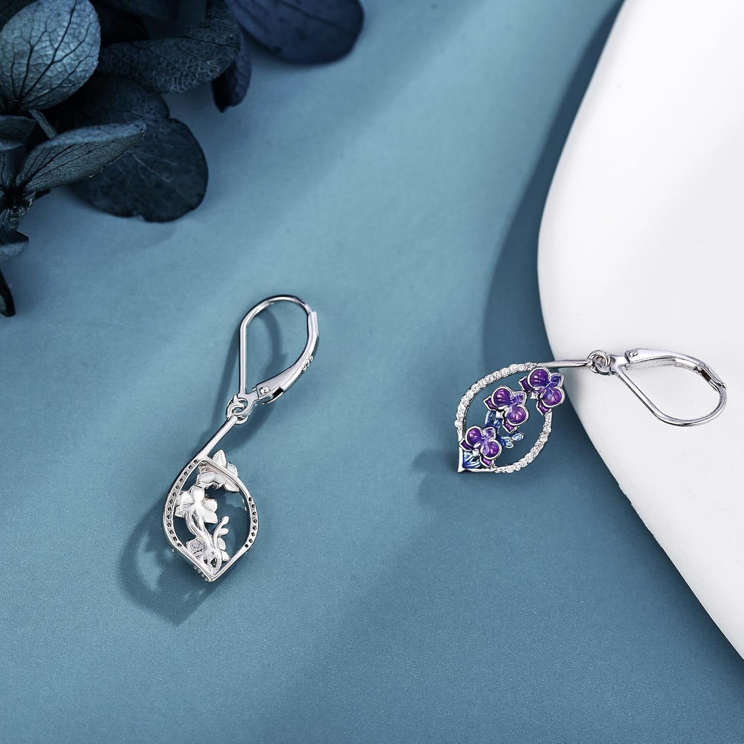 Rose/Cherry Blossoms/Lily of the Valley/Hibiscus/Rose/Sunflower/Monstera/Tulip/Orchid Earrings S925 Sterling Silver Flower Dangle Earrings Jewelry for Women - Image 2