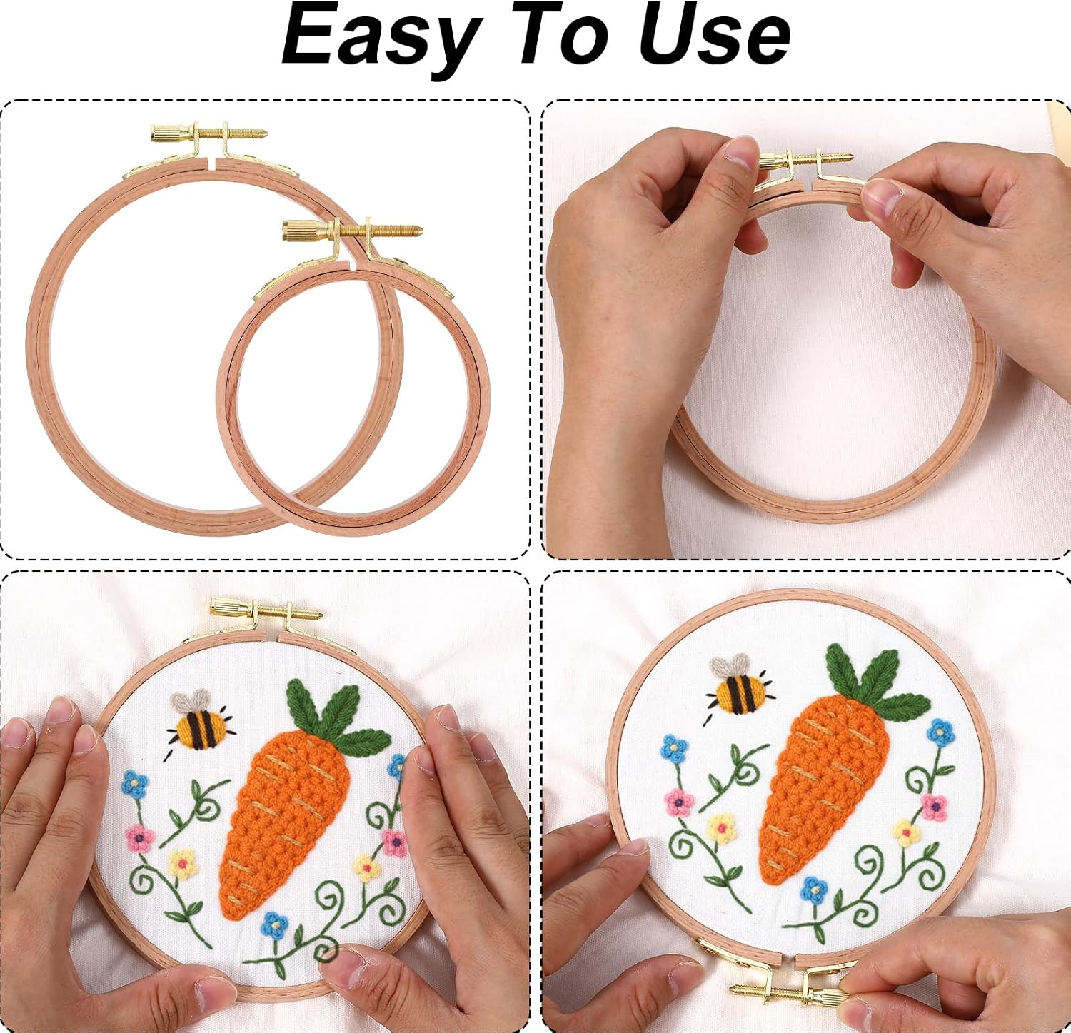 2 Pcs Beech Wood Embroidery Frame, 3 Inch and 5 Inch Round Embroidery Hoops Adjustable Circle Hoop Ring for Wooden Rings Crafts Art Sewing DIY Decoration, 3 Inch and 5 Inch