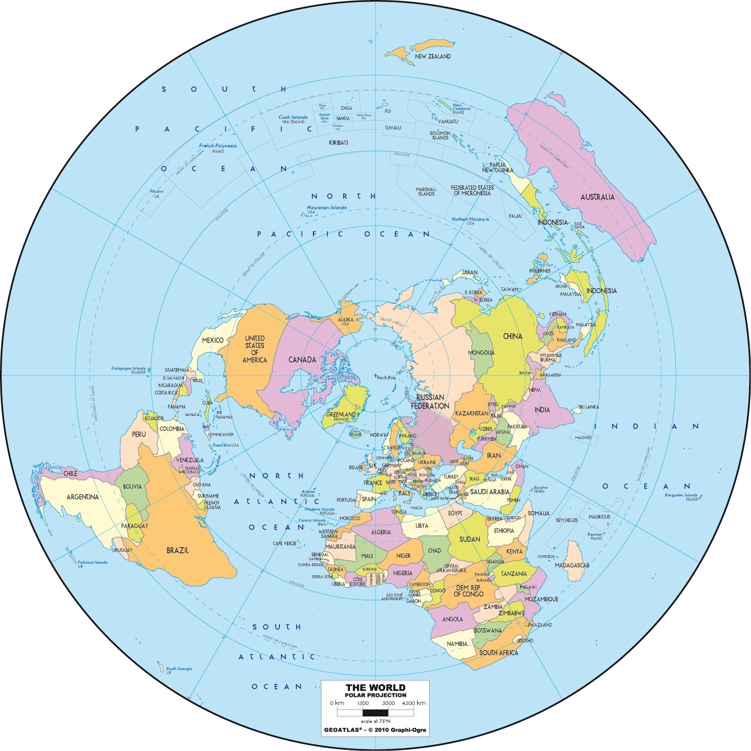 Polar Projection World Map Poster Colour 2 Amazon.co.uk