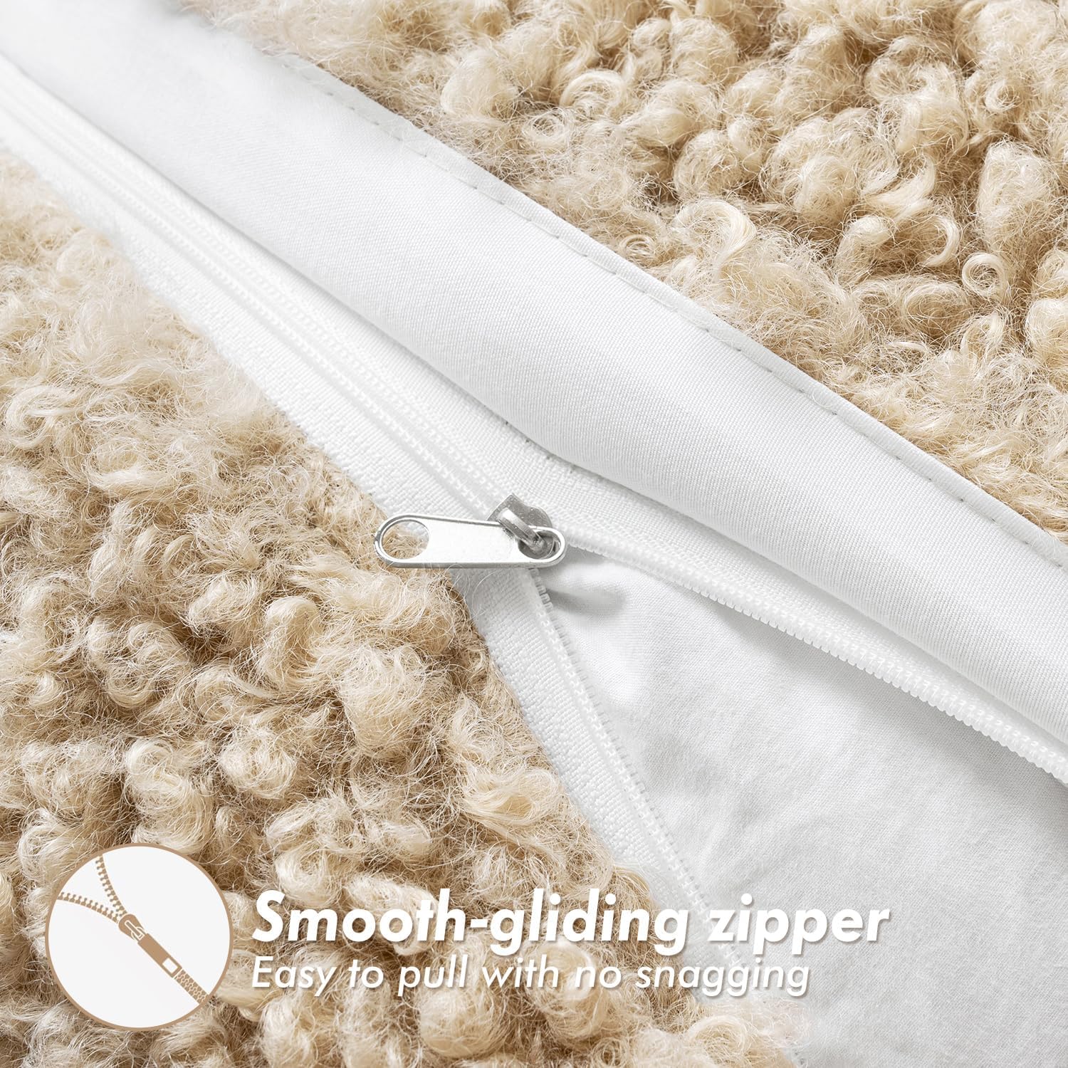 Woaboy Faux Fur Throw Pillow Covers 18x18 Inch Set of 2 Boucle Neutral Decorative Sherpa Fuzzy Accent Soft Sheepskin Fleece Cushions Modern Home Decor for Couch Sofa Bedroom Living Room,Oatmeal - Image 6