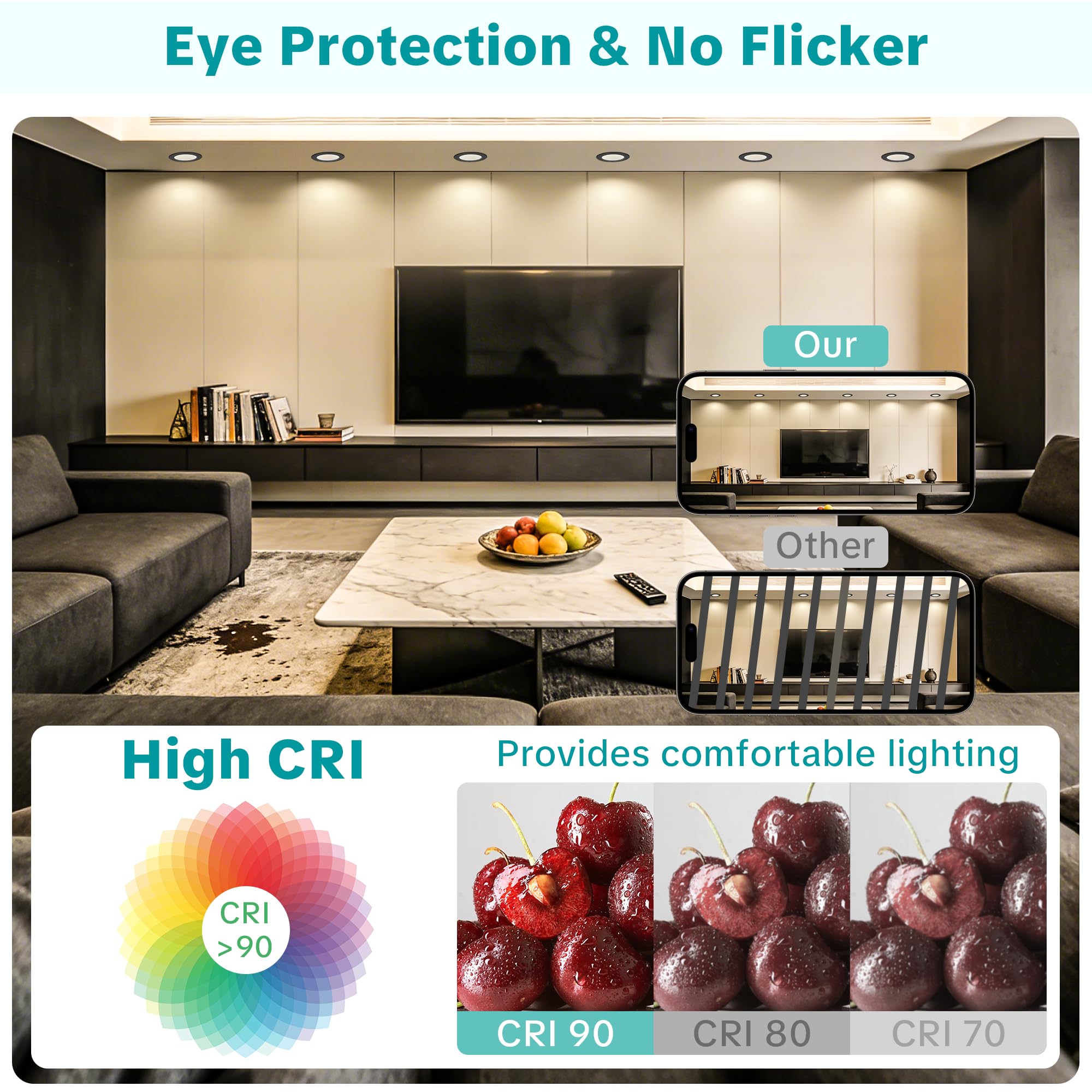 LED Einbaustrahler 230V Flach, 68-80mm Lochmaß 5W LED Spots, 2700K/4000K/6000K Einbauleuchten Einbauspots, IP44 Spots Deckenleuchte für Bad, Deckenspots Schwarz 10er Set (Nicht Dimmbar)