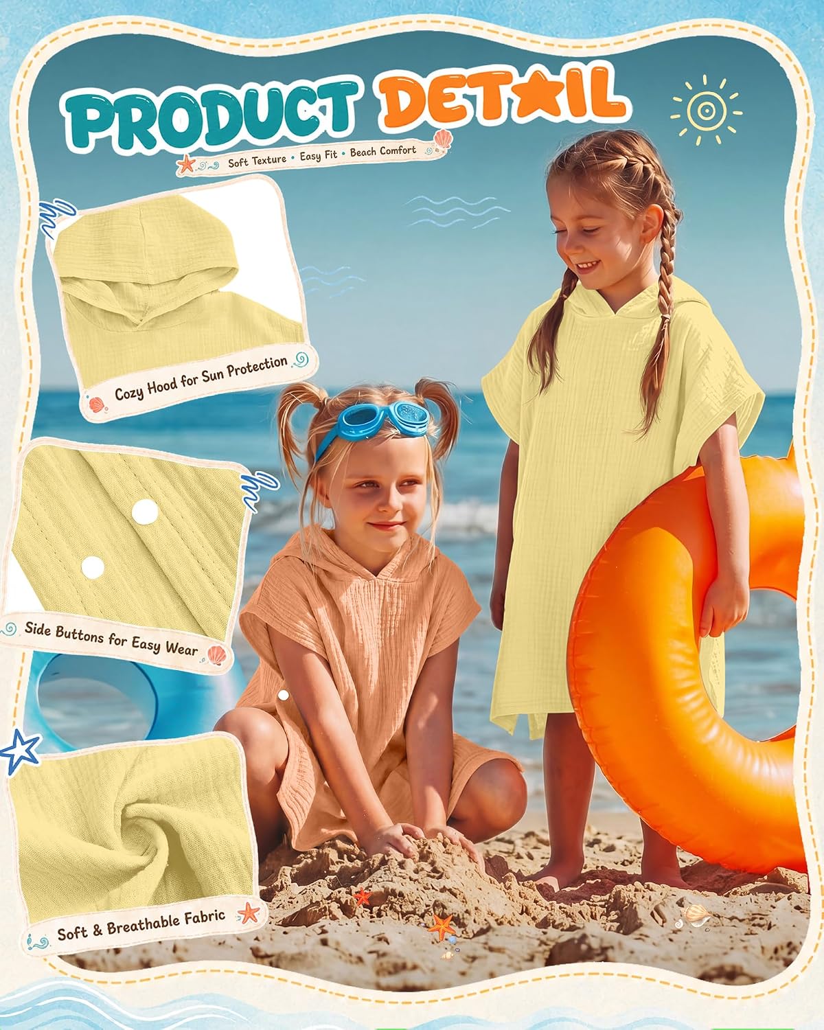 3 Pack Toddle Girl Beach Cover up Cotton Kids Swim Coverup Girl Towel Poncho Swimsuit for Beach Pool Bath 1T-10Y