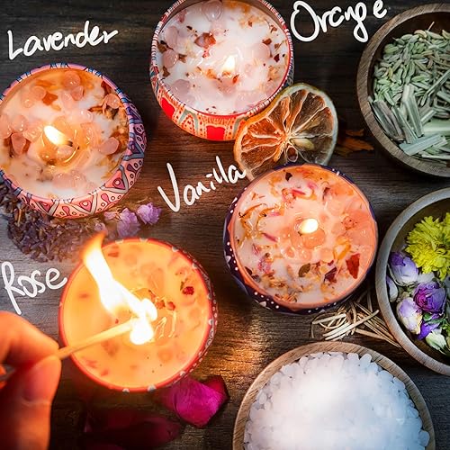 Miniatura 2 de Juego de 4 velas perfumadas para mujer, paquete de 4 velas de cera de soja natural de 2.2 onzas con cristales, velas de aromaterapia para aliviar el