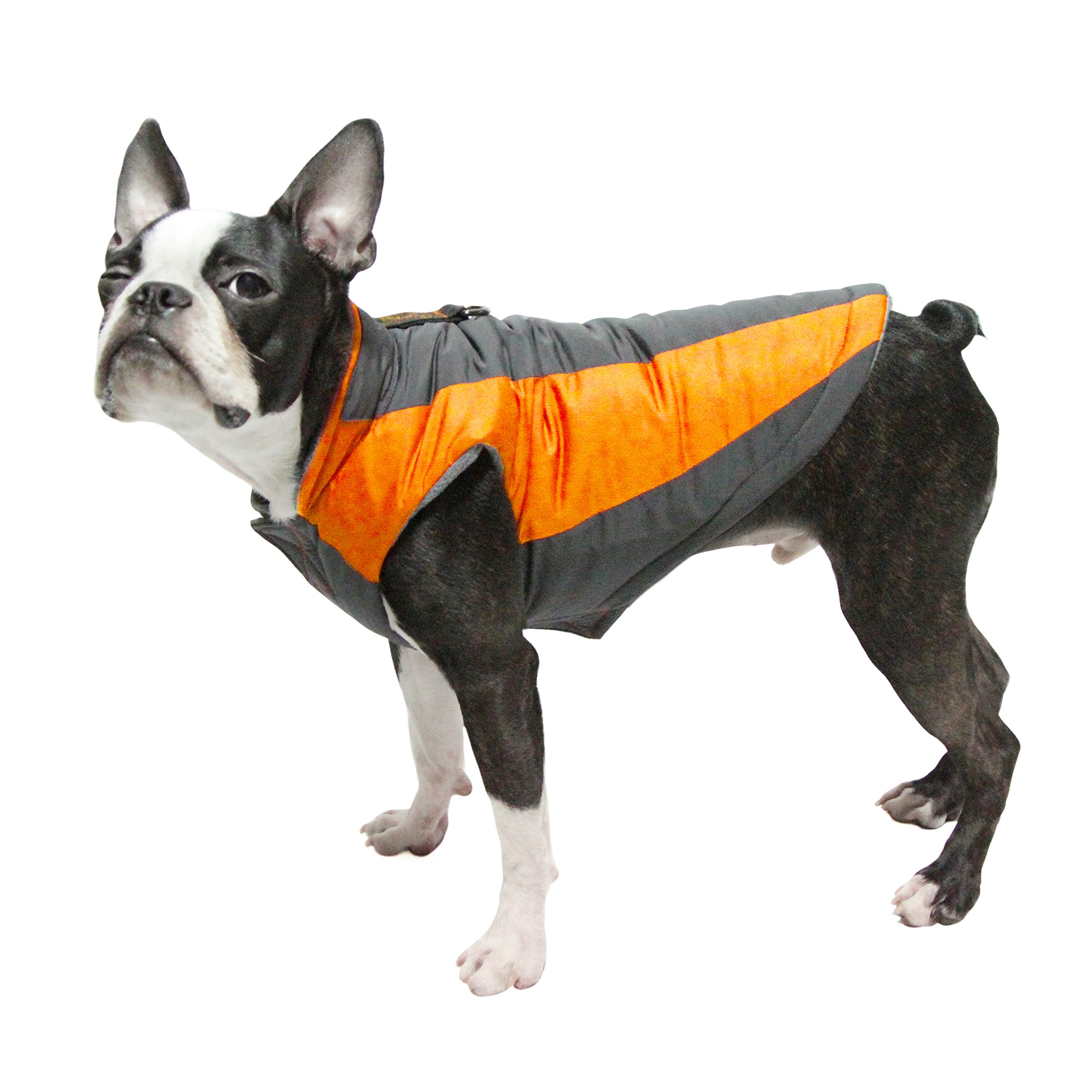 GOOBYTrekking Jacket, Small Dog Fleece Lined Jacket with Water Resistant Shell and Leash Ring, Orange, X-Small