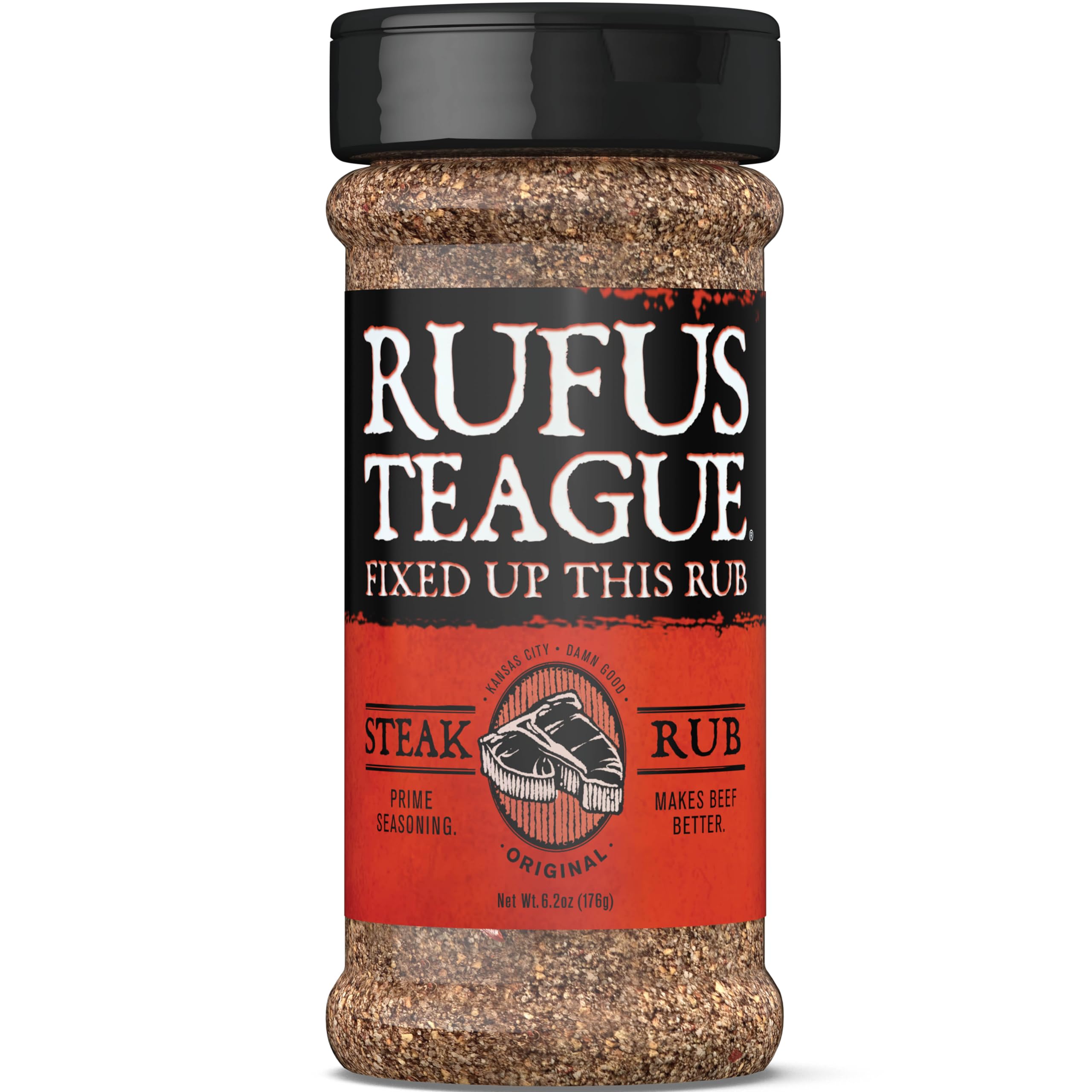 Rufus Teague Steak Rub, Premium Barbecue Seasoning & Dry Rub for Smoking and Grilling, Award-Winning Flavor for Steaks, Burgers & More, Gluten-Free, 6.2 oz