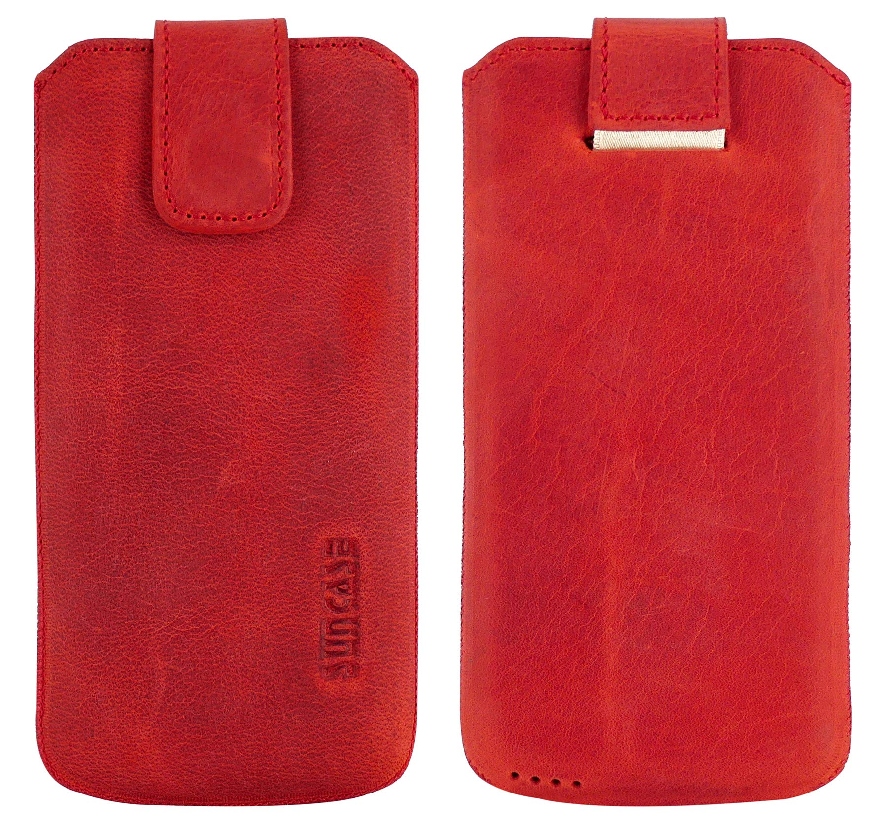 Suncase ECHT Ledertasche Leder Etui Tasche kompatibel mit Apple iPhone SE 2020 Hülle (mit Rückzugsfunktion und Magnetverschluss) antik-rot