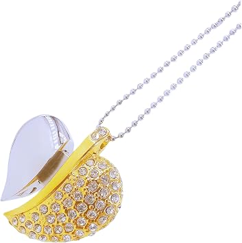 128GB Rhinestone Diamond Metal Heart USB Flash Drive,Jewelry Bling Shiny Crystal Pendant with Necklace