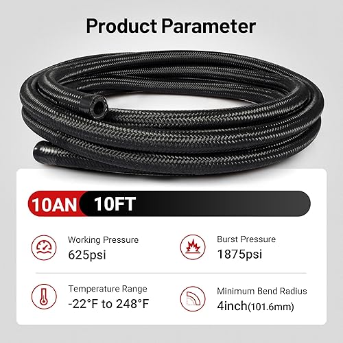 Miniatura 4 de EVIL ENERGY 10AN Fuel Line, AN10 Manguera de combustible trenzada de nailon CPE 10 pies, color negro