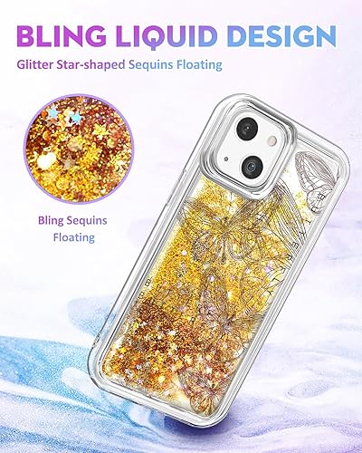 Miniatura 3 de Funda para iPhone 13 con purpurina líquida de arena movediza linda mariposa estética bonita divertida diseño brillante funda protectora para niñas,
