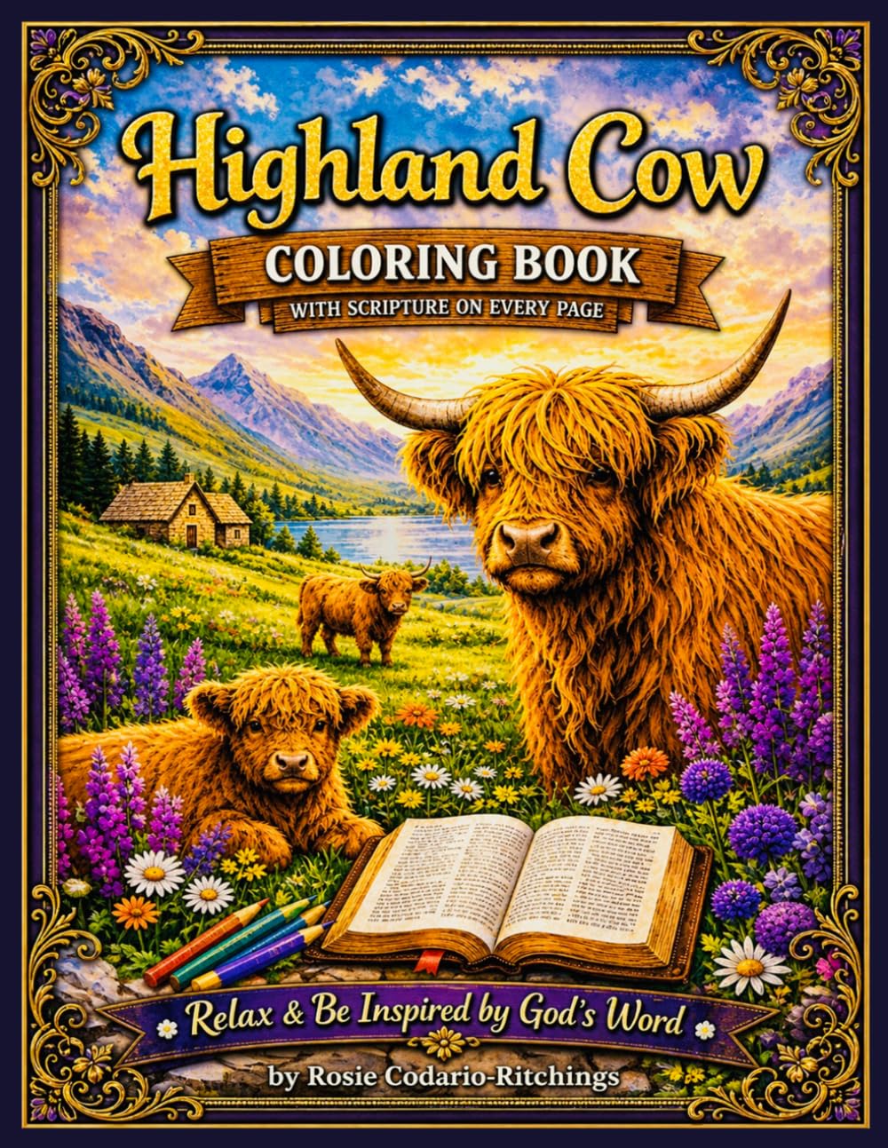 Highland Cow: Coloring Book With Scripture On Every Page