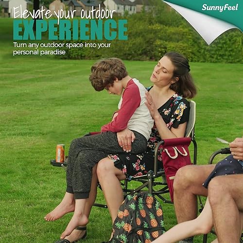 Miniatura 10 de SUNNYFEEL Silla de directores de campamento de gran tamaño, sillas plegables portátiles para adultos resistentes con mesa auxiliar, bolsillo para