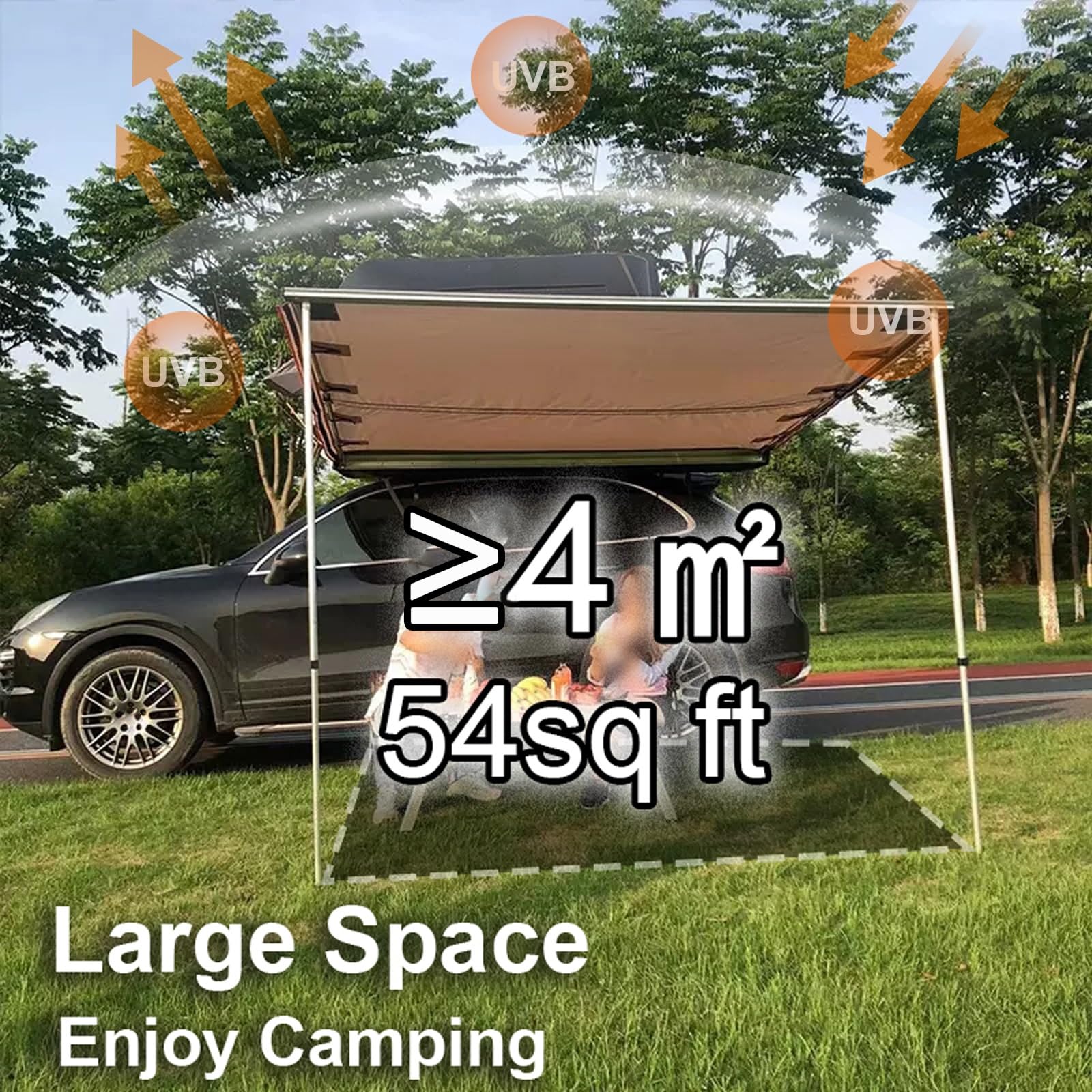 Tendalino Auto Estraibile, Tenda da Tetto Auto per SUV, PU 3000MM UV30+ Tendalino Camper, Tenda Tetto Auto Esterni