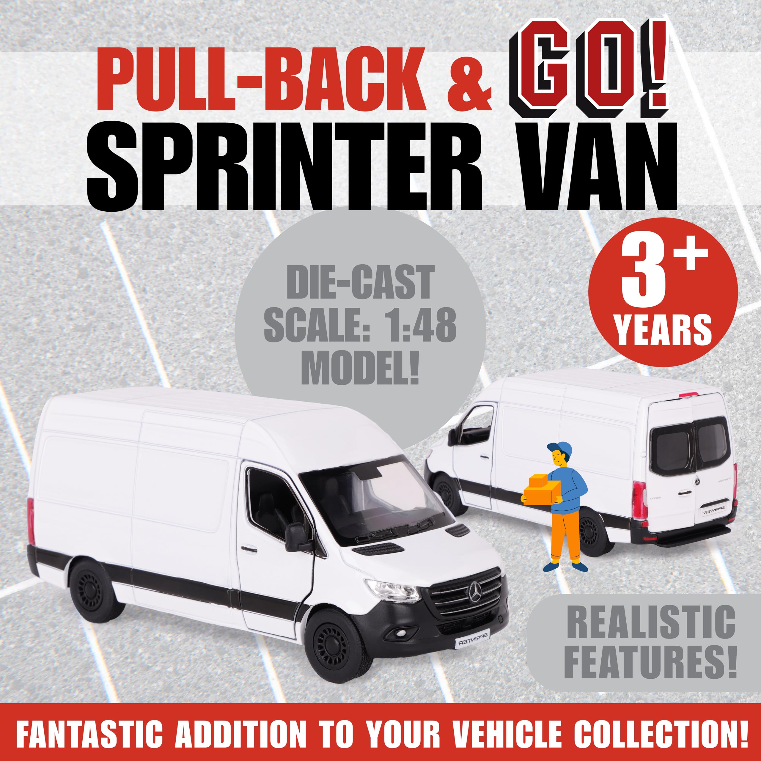 Toyland® 12 cm Pull Back & Go Die Cast Bianco Sprinter Van con porte apri e chiudi - Veicoli giocattolo - Scala 1:48